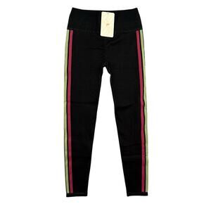 Fabletics High Waist Seamless Leggings Black M Stripe Moisture-Wicking NWT